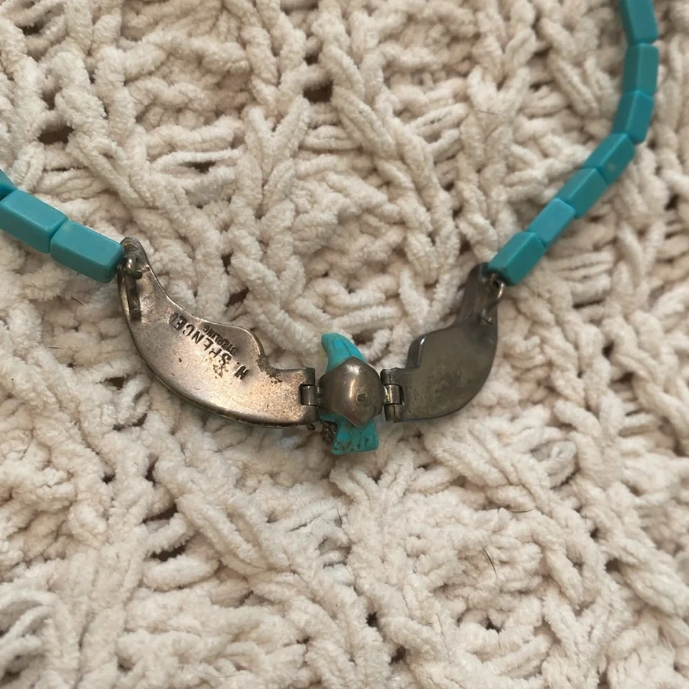 Navajo Native American Turquoise Silver & Mother of Pearl Eagle Necklace - Picture 9 of 17